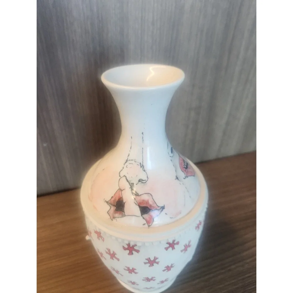 One Of A Kind Hand Made Vase Shhh! Face‎ w/Naughty Cat Ceramic Vase Signed 10